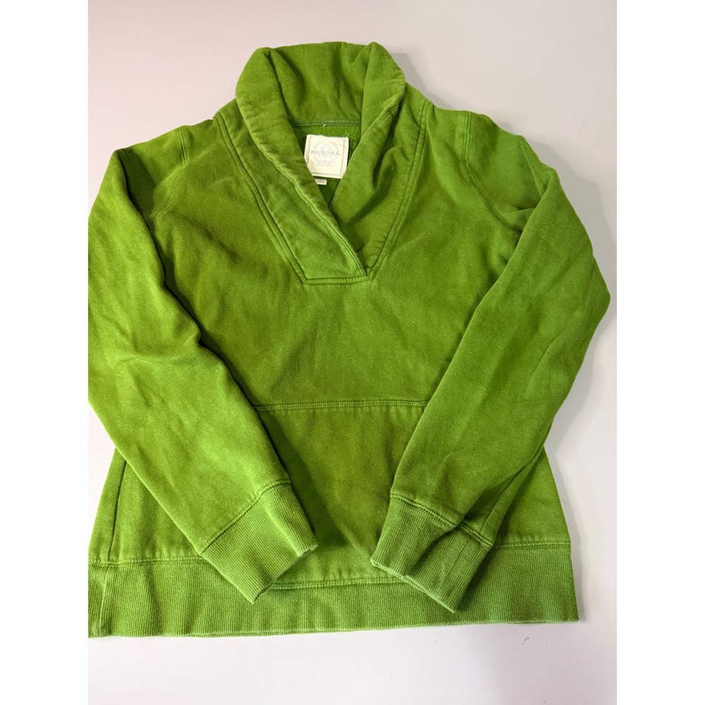 Merona Womens Green Shawl Collar Pullover Sweatshirt Kangaroo Pocket XS